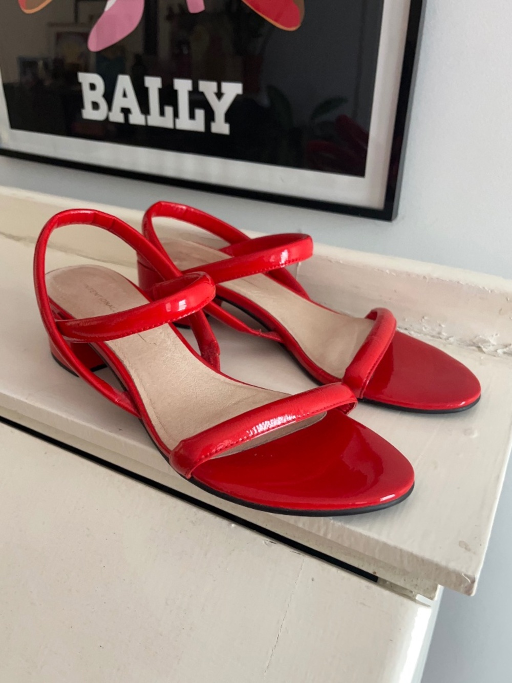 Intentionally Blank minimalist patent red block heel sandals - Size 39